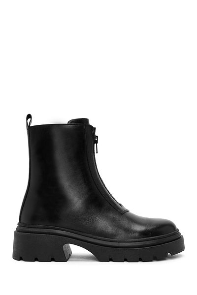 Derimod Black Leather Women's Boots - Double Zipper, Model 24wfd 420818