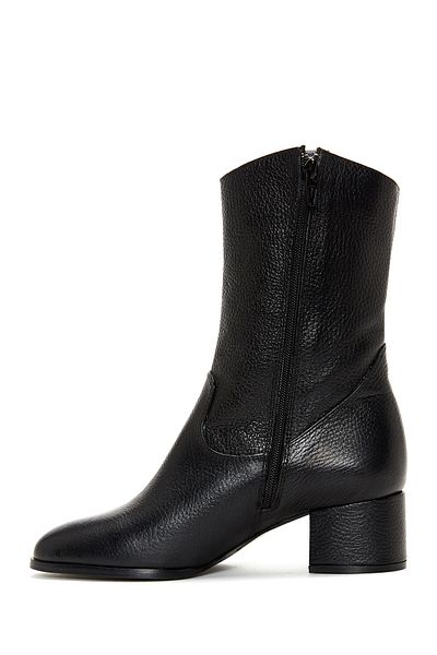 Derimod Black Leather Zippered Thick Heeled Women's Boots - 24wfd1609ft