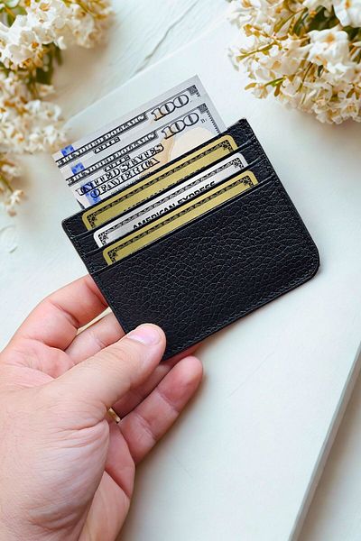 VANİLLA COLLECTİON 100% Genuine Leather Classic Ultra Thin Unisex Black Card Holder