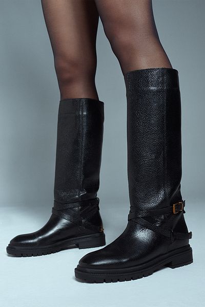 Derimod Black Leather Women's Boots - Buckle Detailed, Model 24Wfd 187118