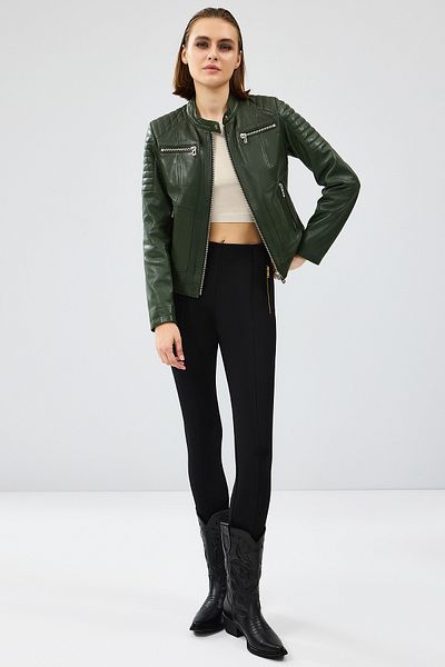 Derimod Zoom Women's - Khaki Hooded Short Leather Jacket 24Wgd5018Ve