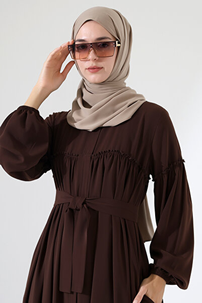 Berel Moda Roba Detaylı Cepli Mısır Ipeği Zeynep Ferace Acı Kahve