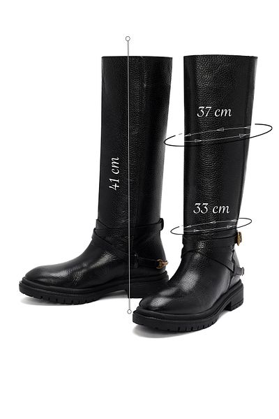 Derimod Black Leather Women's Boots - Buckle Detailed, Model 24Wfd 187118