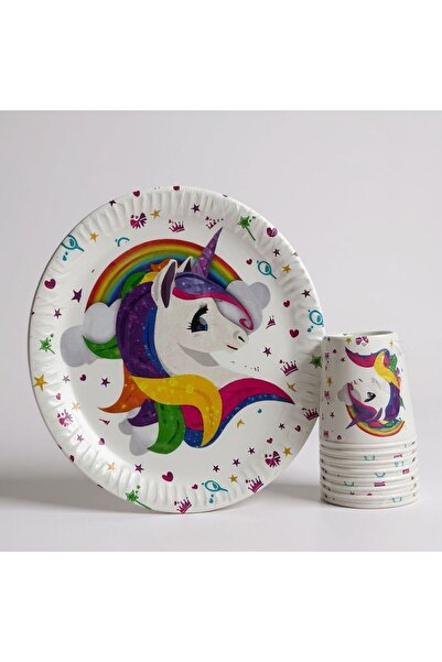 Cadde Süs Unicorn 8'li Kağıt Tabak Bardak Seti