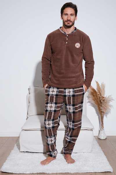 Buratti Set de pijamale de iarnă din lână, cu nasturi, cu croială obișnuită, cu nasturi, costum de pijama pentru bărbați 609