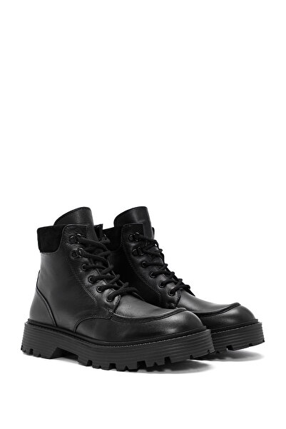 Derimod Ανδρικές μαύρες δερμάτινες μπότες με κορδόνια 24WFD701918