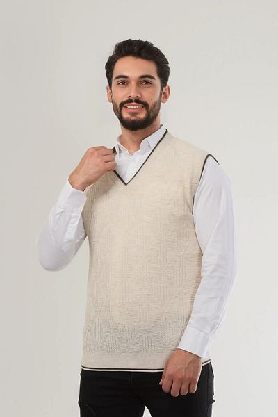 Kamalı Men's V-Neck Knitwear Sweater - Non-Pilling, Hair Knitted Linyis Pattern, Regular Fit