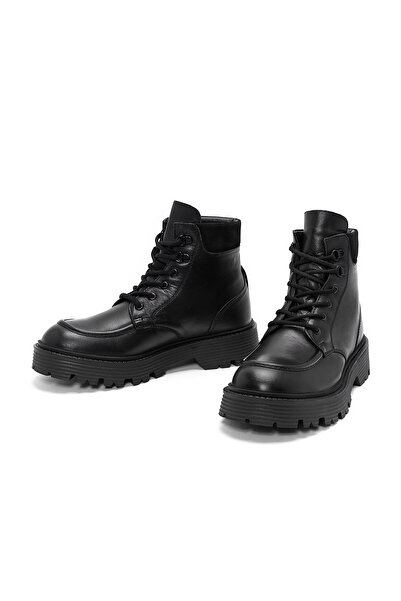 Derimod Ανδρικές μαύρες δερμάτινες μπότες με κορδόνια 24WFD701918