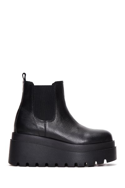 Derimod Women's Black Wedge Heeled Leather Chelsea Boots 24Wfd181718