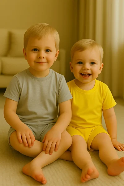 cimcim baby Yellow - Gray Solid Color Cotton Shorts Set of Two