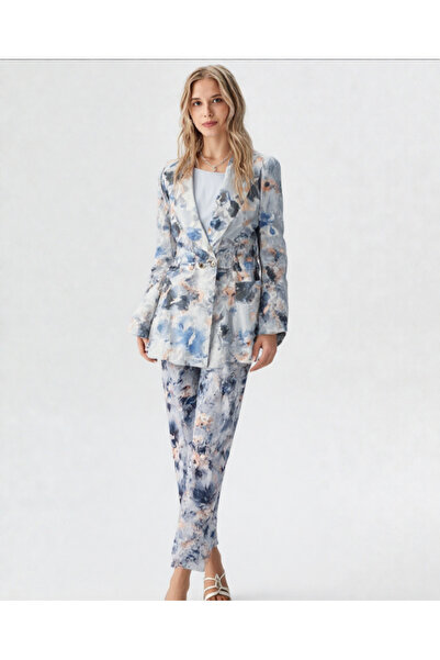 Qui Prive Kadın Çiçek Desenli Drapeli Blazer Ceket