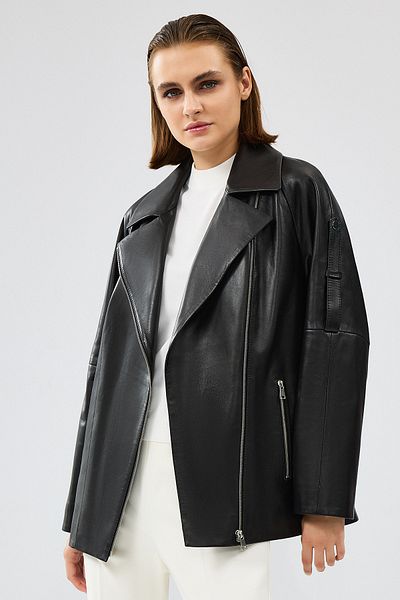 Derimod Adriana Women's Black Double Collar Leather Jacket 24Wgd5257U4