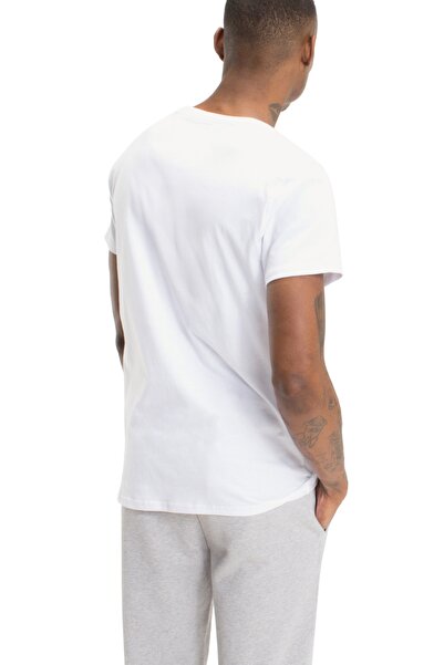 Tommy Jeans Λευκό ανδρικό μπλουζάκι με λαιμόκοψη σε V - Λογότυπο μάρκας κασμίρ και οργανικό βαμβάκι