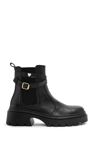 Derimod Black Leather Chelsea Boots - Women's, Buckle Detailed, 24WFD 420918
