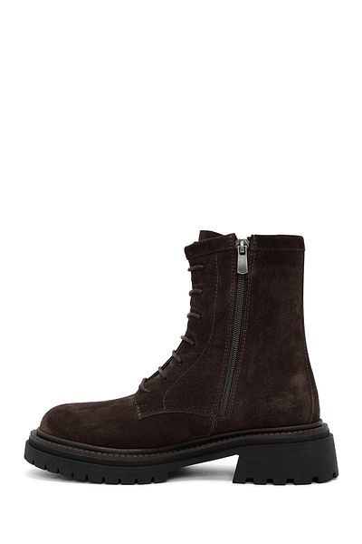 Derimod Women's Brown Zippered Suede Leather Boots 24Wfd 152010