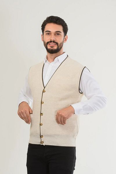 Kamalı Men's V-Neck Striped Knitwear Vest - Regular Fit, Non-Pilling Premium Knit, Buttoned and Pocketed