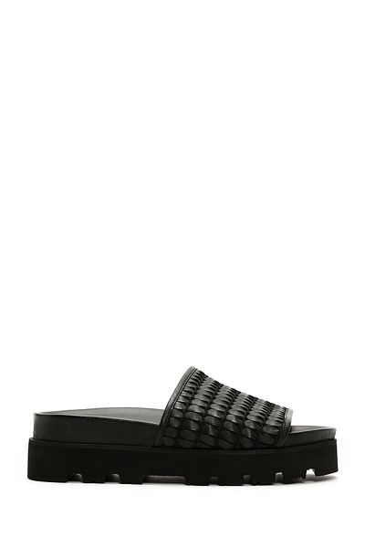 Derimod Women's Black Knitted Leather Slippers 24Sfd120529