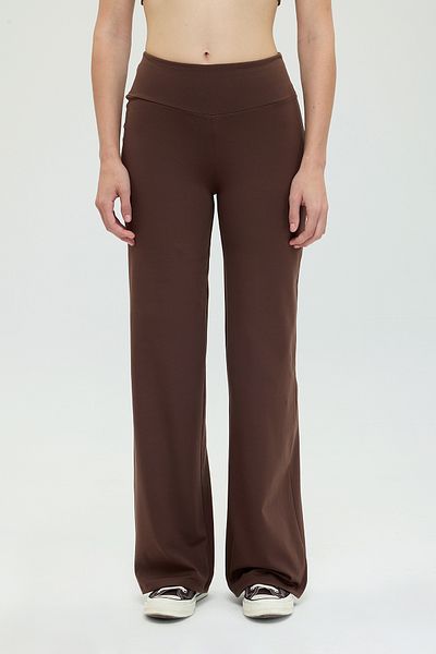 SHEISMONO Comfort High Waist Straight Cut Trousers Brown