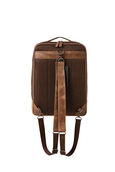CüzCan Poizeg Antique Tan Genuine Leather Backpack Laptop and Briefcase
