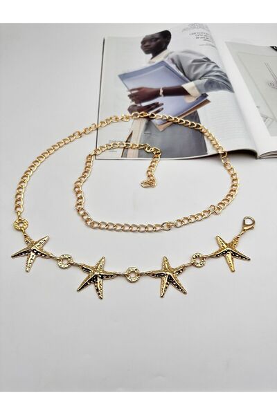 Descoin Curea cu lanț cu accesorii aurii/stea, curea pentru femei, curea pent...