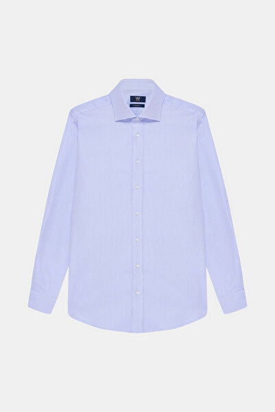 W Collection MAVİ UZUN KOLLU JAKARLI GÖMLEK