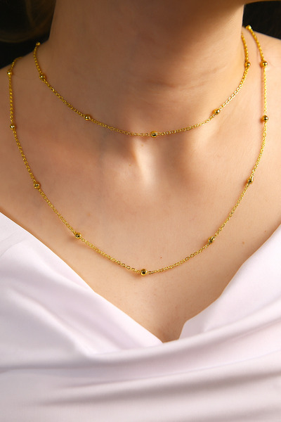 MARCİELO Accessories Modern Elegance with Steel Double Ball Chain Gold Color ...