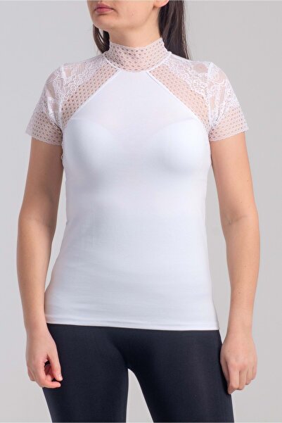 Belinay 8002 Body de damă cu mânecă scurtă din dantelă alb XXL