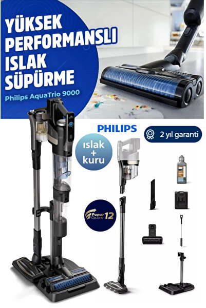 Philips Aqua Trio 3'ü 1 Arada (Islak, Kuru ve Moplu) Sarjlı ve Kablosuz Dik S...