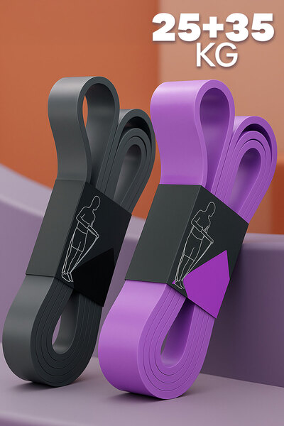 Venenon 2li SET 25+35 KG Direnç Bandı Seti Kas Geliştirme Lastiği Fitness Pil...