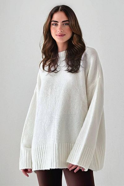 İLKCET MODA Oversize Ecru Basic Women's Sweater