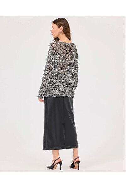 SEÇİL Faux Leather Skirt - Slit Detail