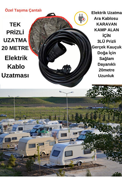 KL HOME 20metre Elektrik Tekli Priz - 3x2,5mm Çantalı Uzatma Şarj Kablosu Kam...