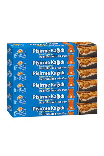 PAPRO Fırın Pişirme Kağıdı 42x37 cm Yapışmaz Hazır Kesilmiş 16 Yaprak 6'lı Ku...