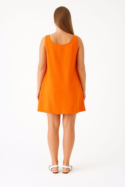enmodaiçgiyim Orange 100% Cotton Muslin Fabric Pocket Short Women's Dress – Summer Comfortable Casual Dress