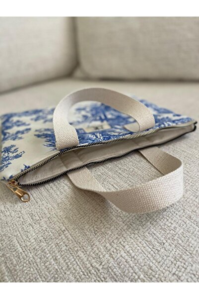 Fiorbag Handmade Blue Toile De Jouy Patterned 11 Inch Tablet Bag Casual Bag Women's Bag