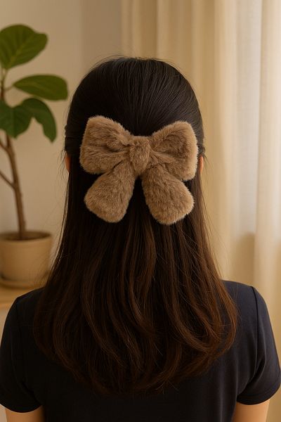 PREGIO Women's Plush Soft Fabric Bow Automatic Buckle