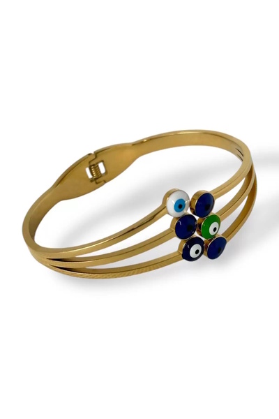 CAŞ DEKORASYON الذهب اللون عين الشر مطرز الصلب الصفد سوار