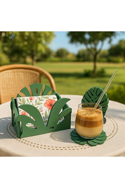 Vemia Dekor Set of 2 Decorative Coasters and Napkin Holders Monstera Camel Base Flower