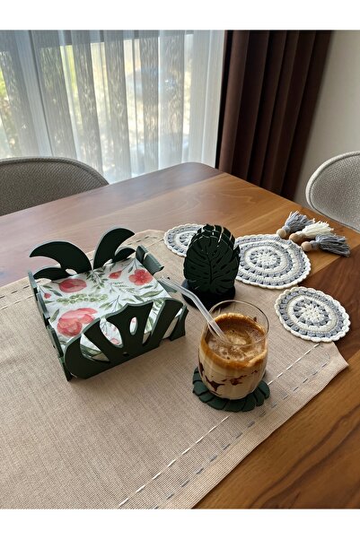 Vemia Dekor Set of 2 Decorative Coasters and Napkin Holders Monstera Camel Base Flower