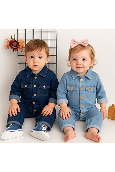 Necix's Our Cheerful Babies - Jeans Jumpsuit with Collar Pockets