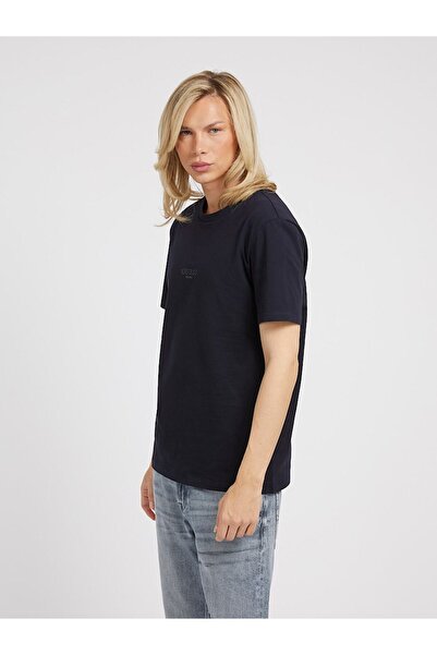 Guess Men's Small Logo T-shirt-Navy Blue