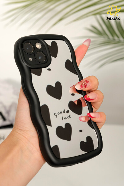 Fibaks iPhone 14 Plus / 15 Plus Compatible Case Mirrored Heart Pattern Soft Edge Camera Protected Silicone