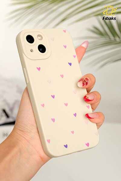 Fibaks Apple iPhone 13 Case Silicone with Camera Protection Colorful Heart Design Silicone Cover with Camera Protection