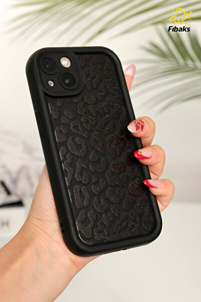 Fibaks حافظة لهاتف ابل ايفون 13، غطاء سيليكون ناعم بنمط الفهد الأسود الناعم مع حماية للكاميرا