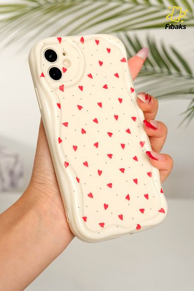 Fibaks Case for Apple iPhone 11 with Camera Protection Wave Edge Red Heart Pattern Silicone Cover