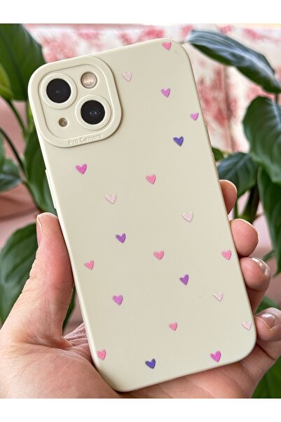 Fibaks Apple iPhone 13 Case Silicone with Camera Protection Colorful Heart Design Silicone Cover with Camera Protection