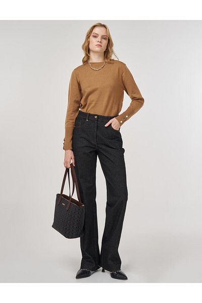 Kayra Straight High Waist Denim Trousers Black