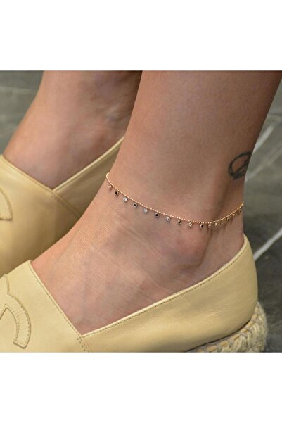 ByGoldenHouse Siyah Beyaz Tohum Taşlı Halhal