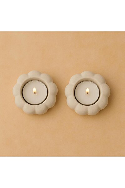Butik Çiçek Desenli Alçı Mumluk (İKİLİ) (MUM DAHİL DEĞİLDİR)
