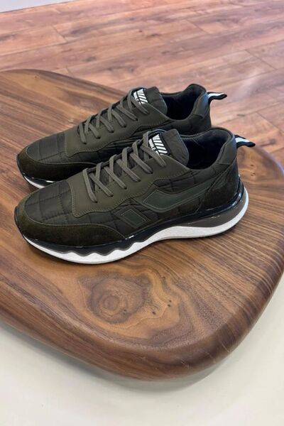 Paulo Luíz 1091 Khaki Parachute Nubuck Detail Khaki Leather Men's Sneakers - Men's Sports Shoes